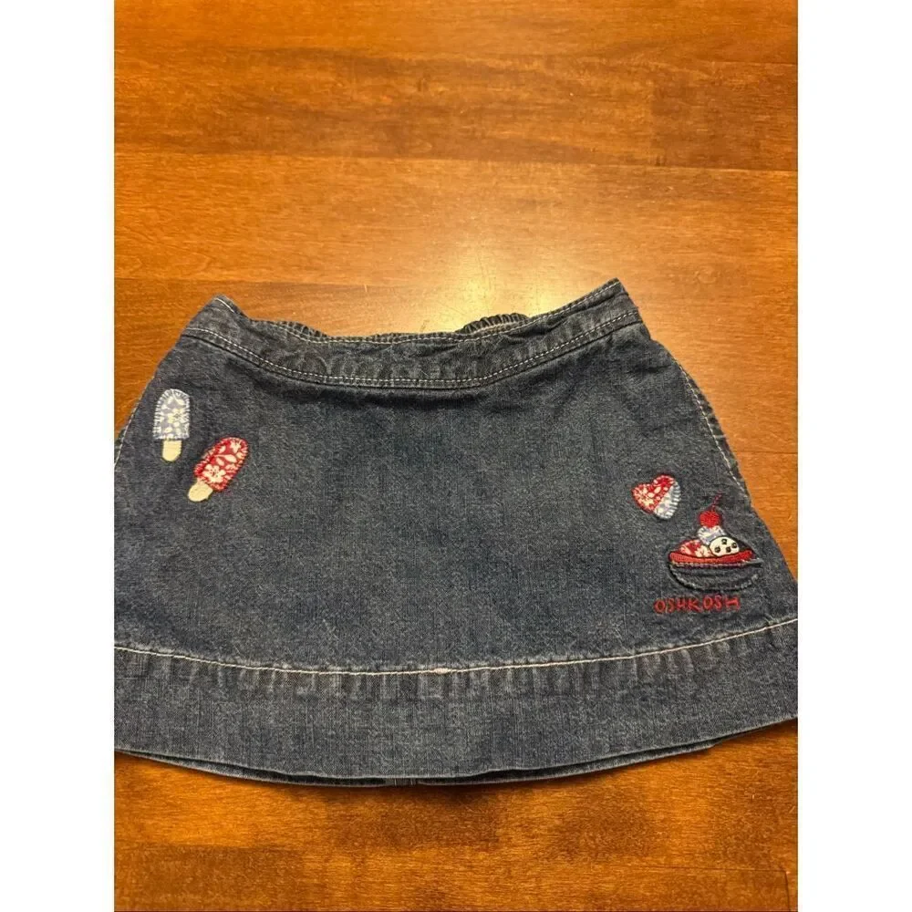 Vintage Y2K 90s Oshkosh girls denim skirt with ice cream embroidery size 6-9 mon